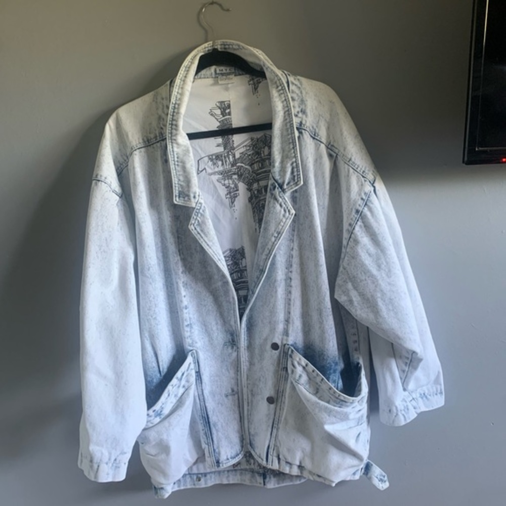 Oversized Denim Jacket, Light Blue, City Print 🏙